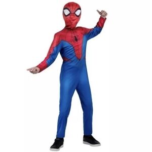 NWT Marvel Spiderman Halloween Costume Cosplay Jumpsuit Fabric Mask Child M 8-10